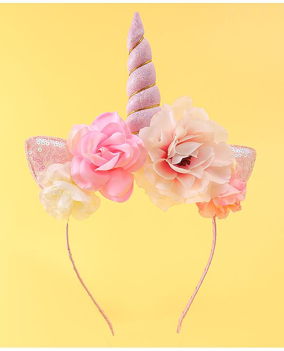 Babyhug Free Size Hair Band With Unicorn & Floral Applique - Multicolour