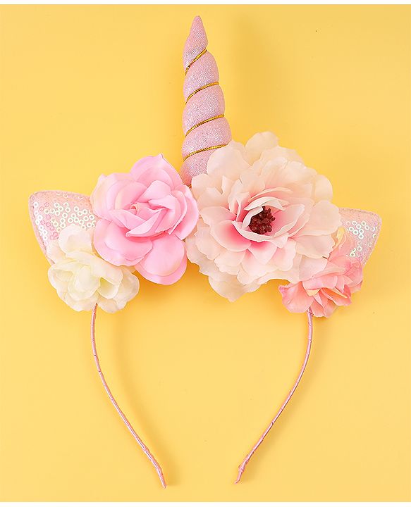 Babyhug Free Size Hair Band With Unicorn & Floral Applique - Multicolour