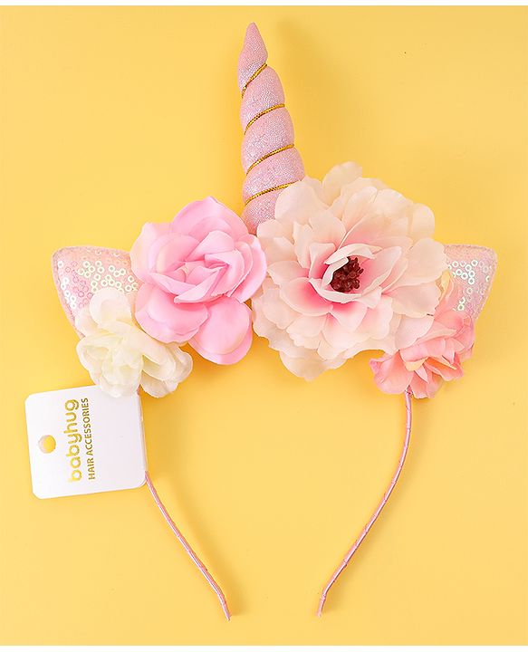 Babyhug Free Size Hair Band With Unicorn & Floral Applique - Multicolour