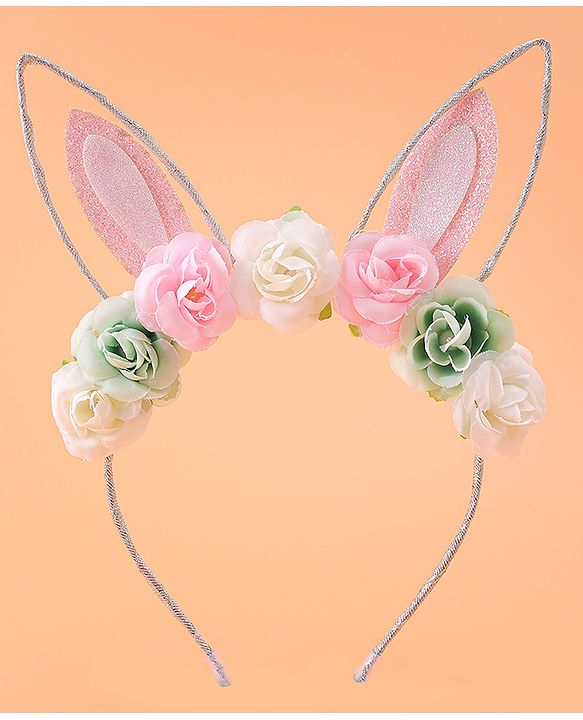 Babyhug Free Size Hair Band With Bunny Ear & Floral Applique - Multicolour