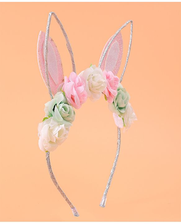 Babyhug Free Size Hair Band With Bunny Ear & Floral Applique - Multicolour