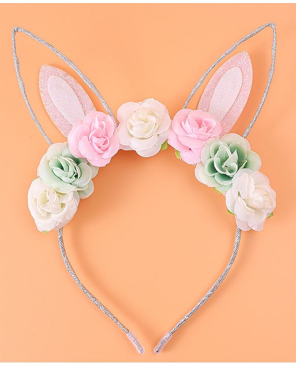 Babyhug Free Size Hair Band With Bunny Ear & Floral Applique - Multicolour