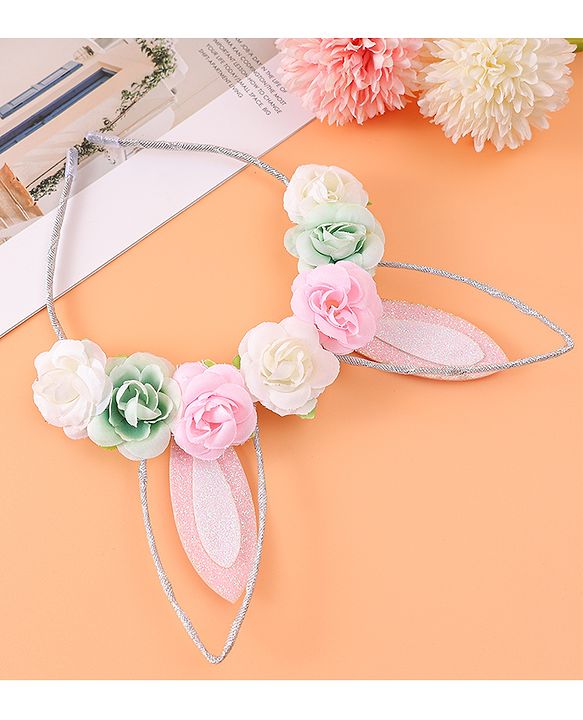 Babyhug Free Size Hair Band With Bunny Ear & Floral Applique - Multicolour