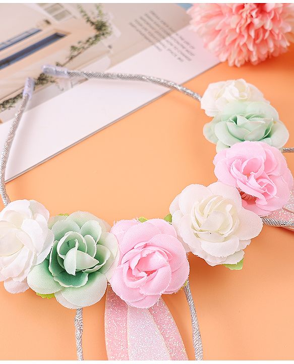 Babyhug Free Size Hair Band With Bunny Ear & Floral Applique - Multicolour
