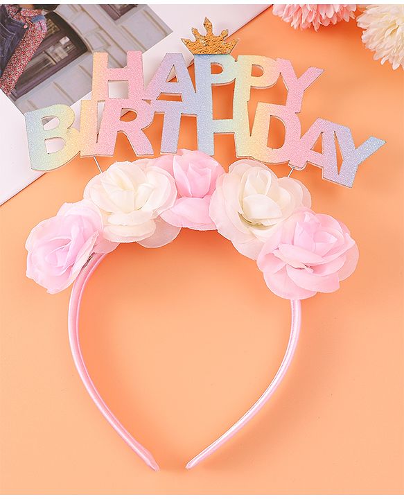 Babyhug Free Size Hair Band With Happy Birthday Text & Floral Applique - Multicolour