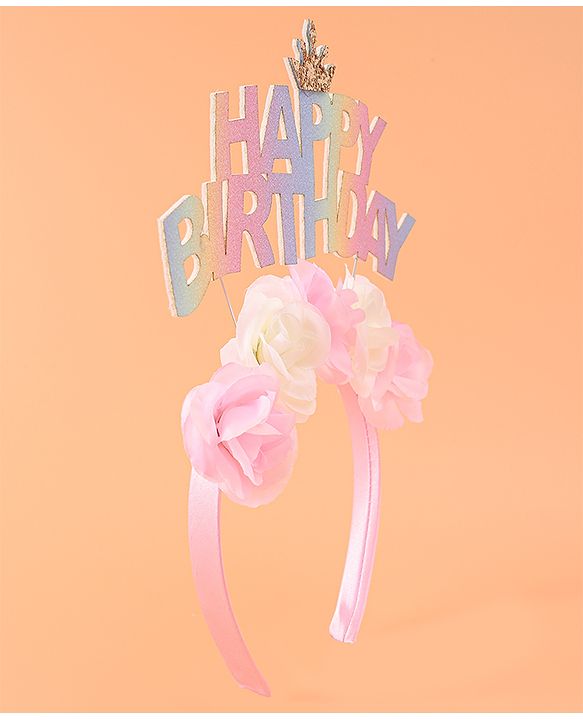 Babyhug Free Size Hair Band With Happy Birthday Text & Floral Applique - Multicolour