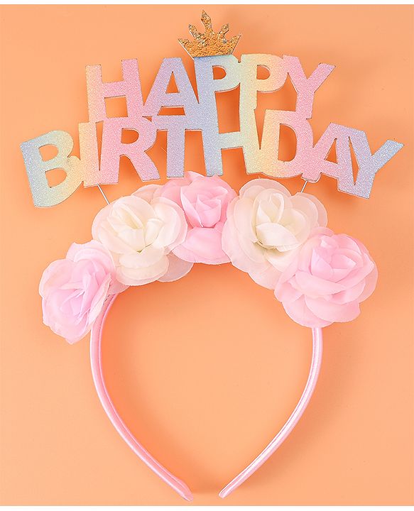 Babyhug Free Size Hair Band With Happy Birthday Text & Floral Applique - Multicolour