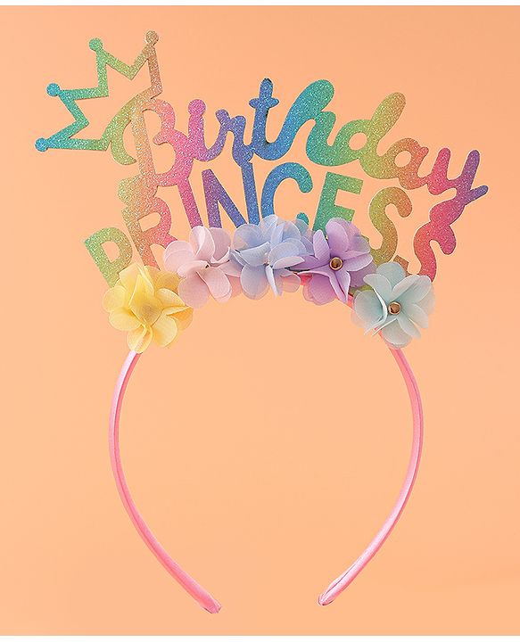 Babyhug Free Size Hair Band With Birthday Princess Text & Floral Applique - Multicolour