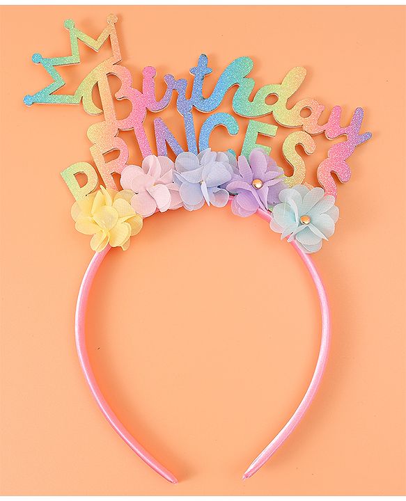 Babyhug Free Size Hair Band With Birthday Princess Text & Floral Applique - Multicolour