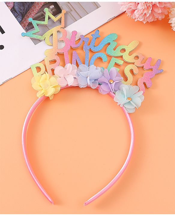 Babyhug Free Size Hair Band With Birthday Princess Text & Floral Applique - Multicolour