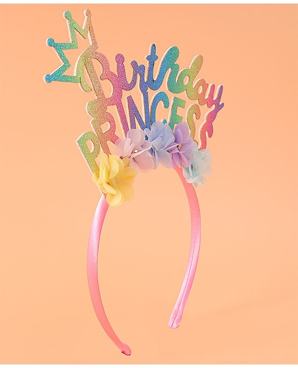 Babyhug Free Size Hair Band With Birthday Princess Text & Floral Applique - Multicolour