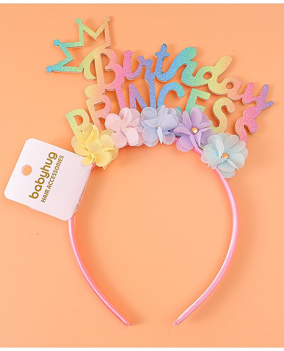Babyhug Free Size Hair Band With Birthday Princess Text & Floral Applique - Multicolour