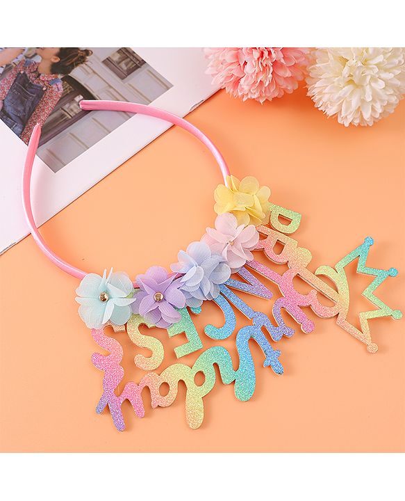 Babyhug Free Size Hair Band With Birthday Princess Text & Floral Applique - Multicolour