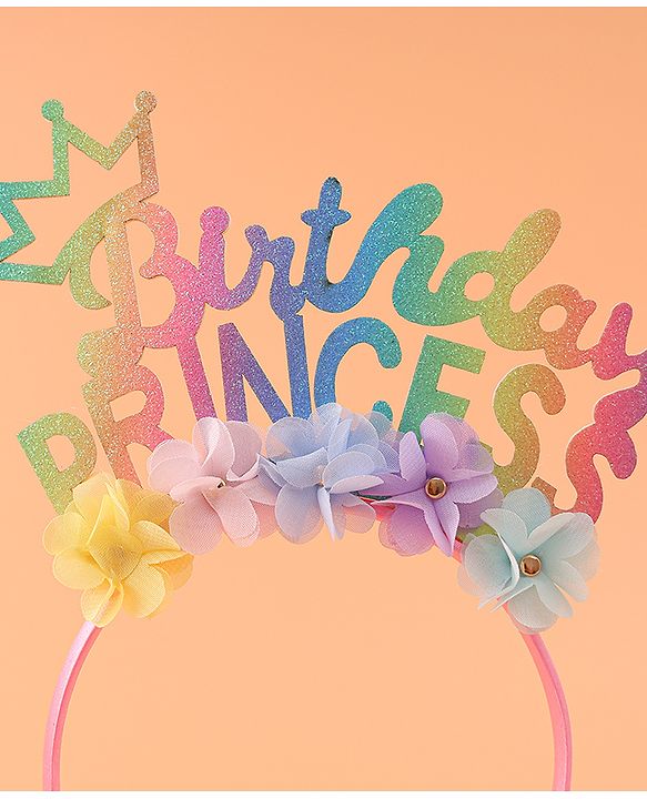 Babyhug Free Size Hair Band With Birthday Princess Text & Floral Applique - Multicolour