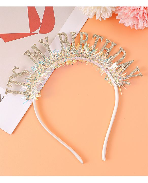 Babyhug Free Size Hair Band With Its My Birthday Applique - Silver