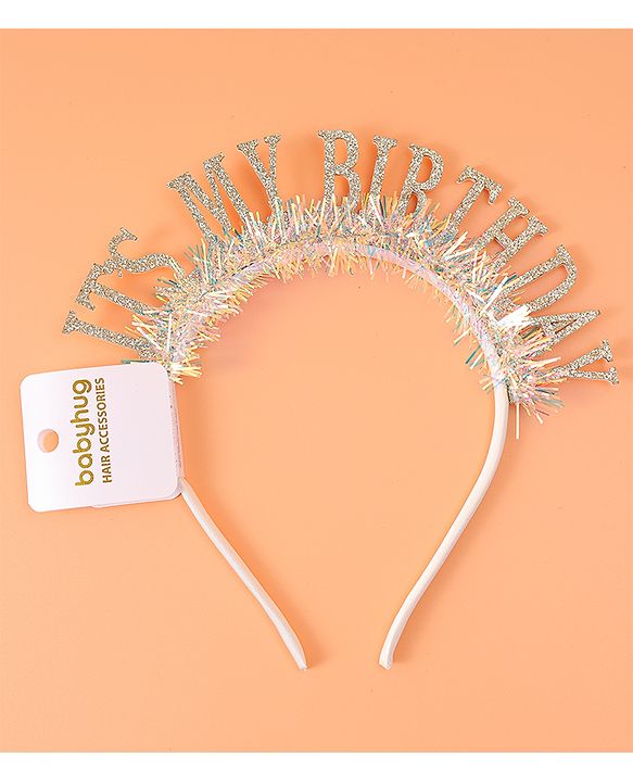 Babyhug Free Size Hair Band With Its My Birthday Applique - Silver