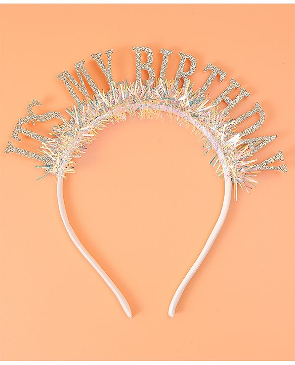Babyhug Free Size Hair Band With Its My Birthday Applique - Silver