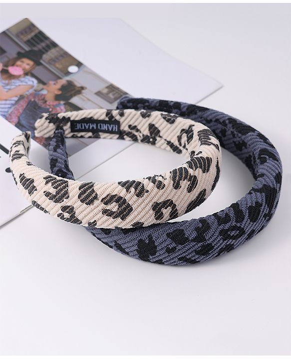 Pine Kids Free Size Hair Bands With Cheetah Print Pack Of 2 - Beige & Blue