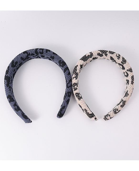 Pine Kids Free Size Hair Bands With Cheetah Print Pack Of 2 - Beige & Blue