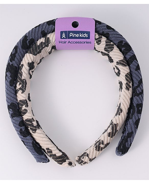 Pine Kids Free Size Hair Bands With Cheetah Print Pack Of 2 - Beige & Blue