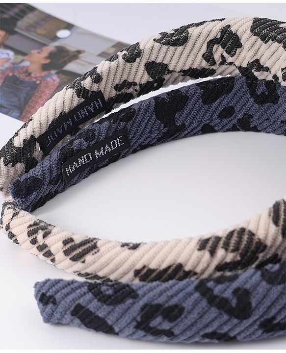 Pine Kids Free Size Hair Bands With Cheetah Print Pack Of 2 - Beige & Blue