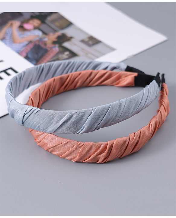 Pine Kids Free Size Solid Coloured Hair Bands Pack Of 2 -Grey & Light Red