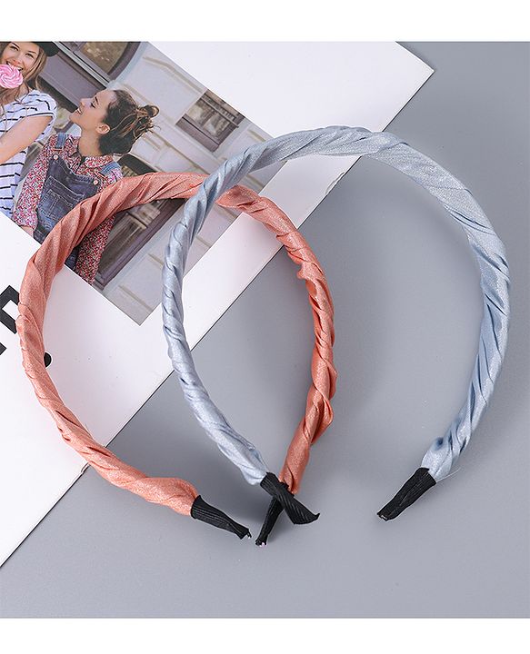 Pine Kids Free Size Solid Coloured Hair Bands Pack Of 2 -Grey & Light Red