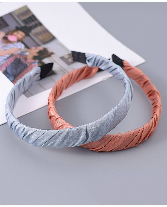 Pine Kids Free Size Solid Coloured Hair Bands Pack Of 2 -Grey & Light Red