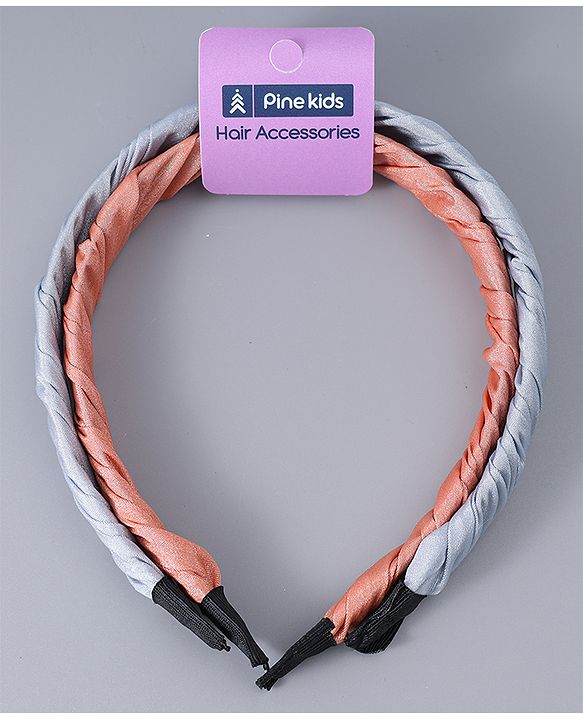 Pine Kids Free Size Solid Coloured Hair Bands Pack Of 2 -Grey & Light Red