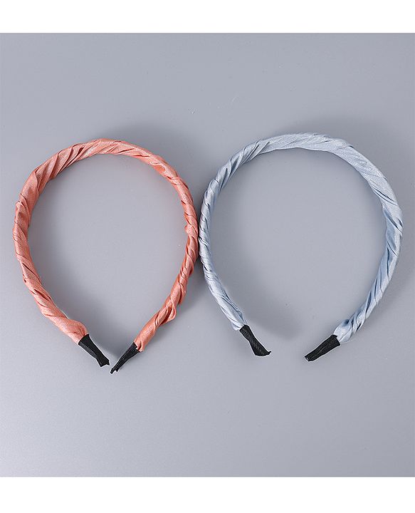 Pine Kids Free Size Solid Coloured Hair Bands Pack Of 2 -Grey & Light Red