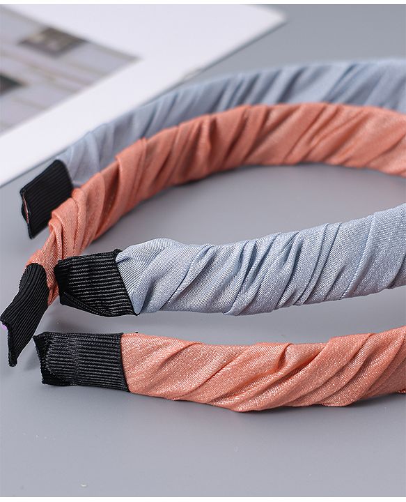 Pine Kids Free Size Solid Coloured Hair Bands Pack Of 2 -Grey & Light Red