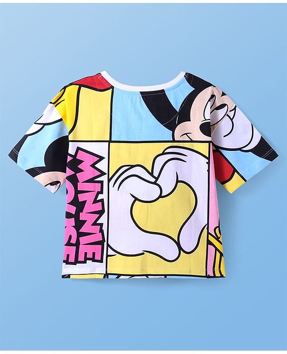 Pine Kids Marvel Terry Knit Half Drop Shoulder Sleeves T-Shirt with Minnie & Friends Graphics - White
