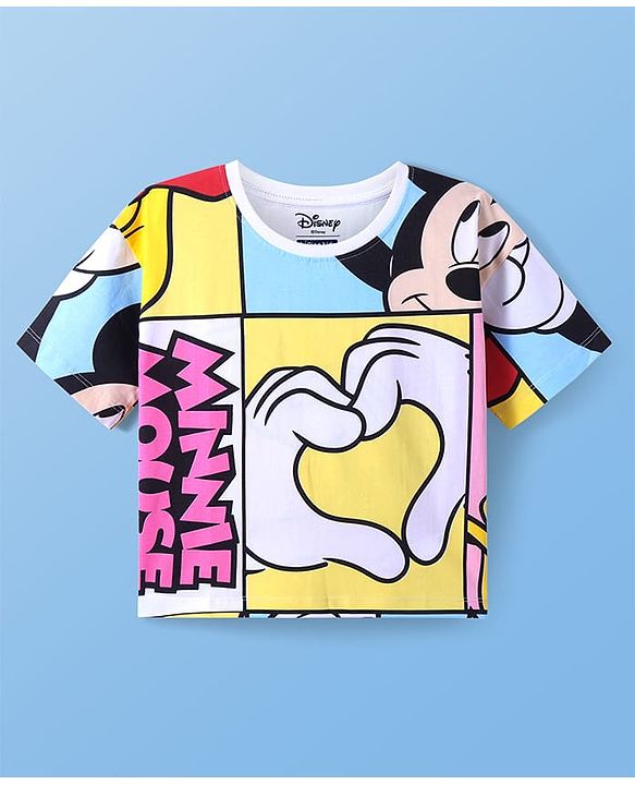 Pine Kids Marvel Terry Knit Half Drop Shoulder Sleeves T-Shirt with Minnie & Friends Graphics - White