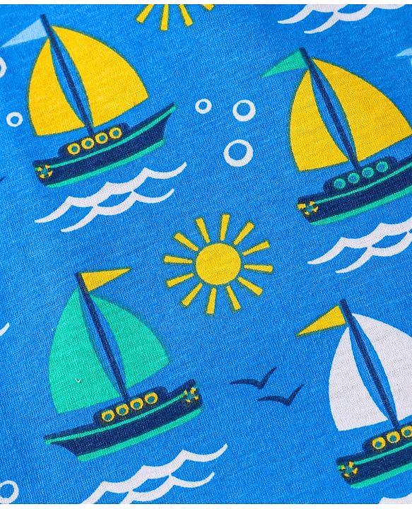 Babyhug Cotton Knit Half Sleeves Shorts Night Suit With Beach Theme Print - Blue