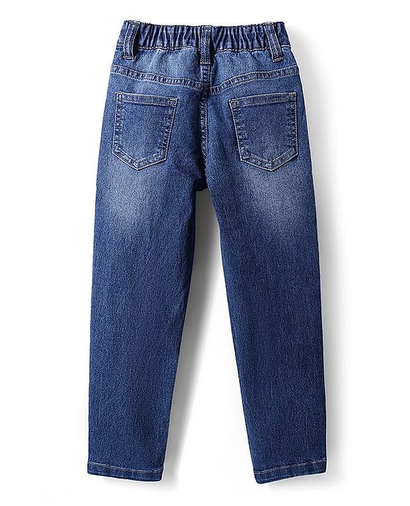Pine Kids Denim Woven Full Length Washed Jeans With Text Print - Blue
