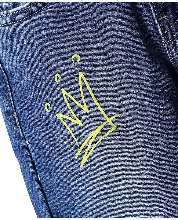 Pine Kids Denim Woven Full Length Washed Jeans With Text Print - Blue