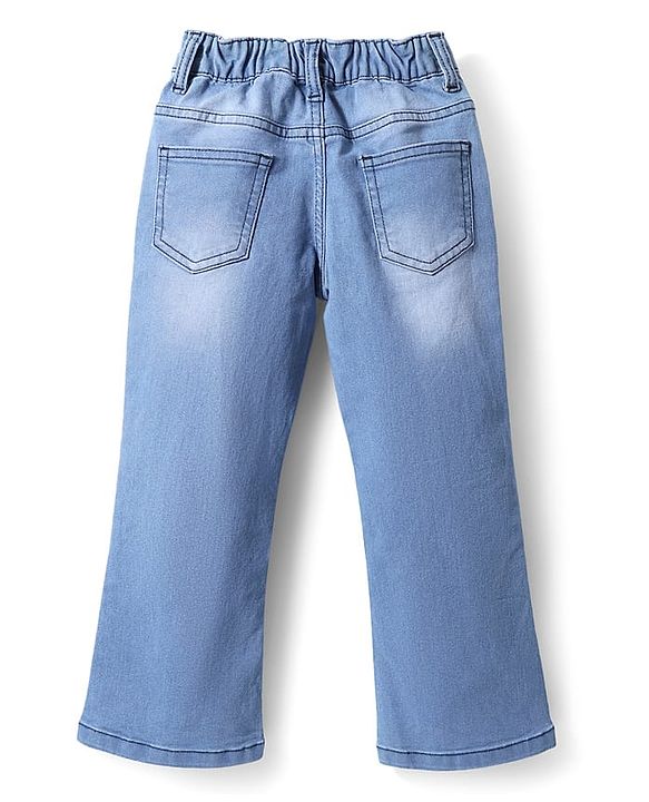 Pine Kids Denim Woven Full Length Washed Jeans With Butterfly Embroidery - Blue