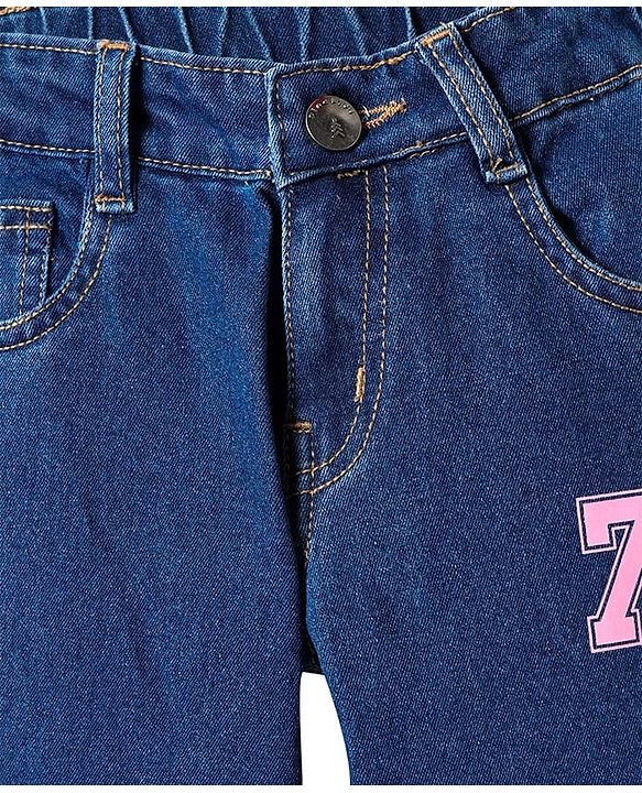 Pine Kids Denim Woven Full Length Jeans with Venice Beach Text Print - Navy Blue