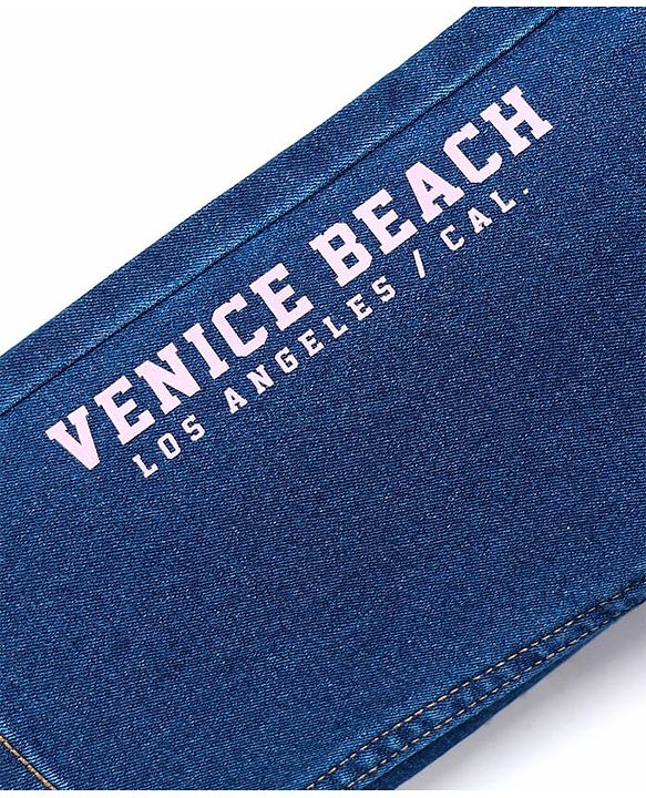 Pine Kids Denim Woven Full Length Jeans with Venice Beach Text Print - Navy Blue