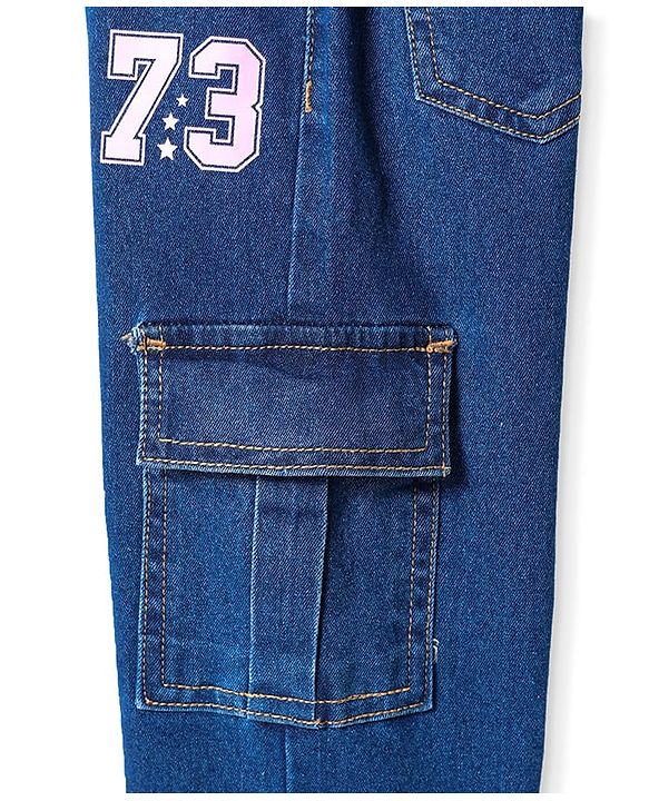 Pine Kids Denim Woven Full Length Jeans with Venice Beach Text Print - Navy Blue