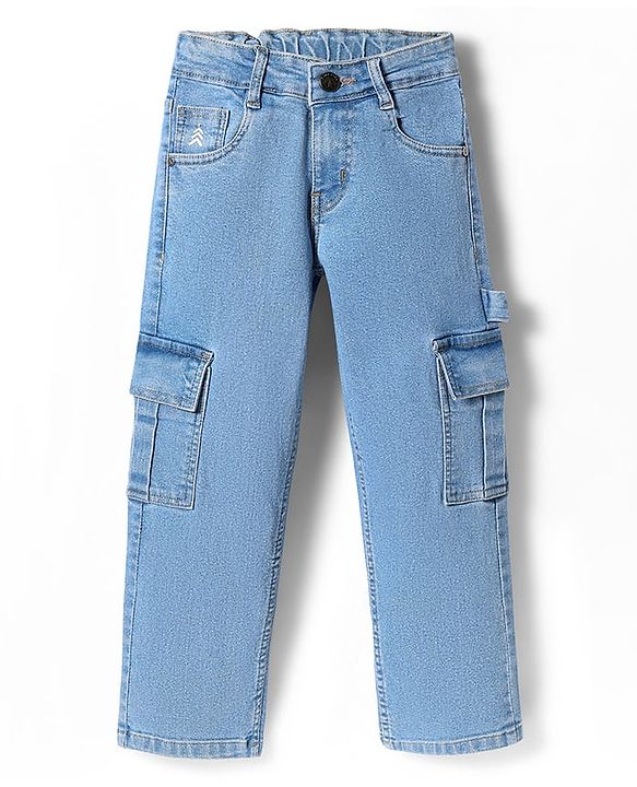Pine Kids Denim Woven Full Length Washed Jeans with Pockets - Light Blue