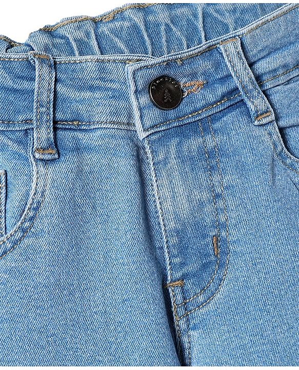 Pine Kids Denim Woven Full Length Washed Jeans with Pockets - Light Blue