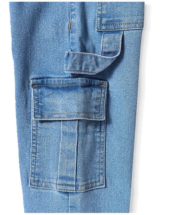 Pine Kids Denim Woven Full Length Washed Jeans with Pockets - Light Blue