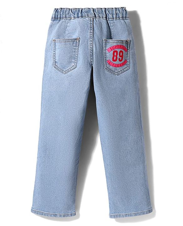 Pine Kids Denim Woven Full Length Jeans With Text Print - Blue