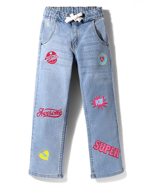Pine Kids Denim Woven Full Length Jeans With Text Print - Blue