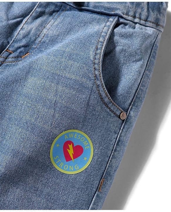 Pine Kids Denim Woven Full Length Jeans With Text Print - Blue