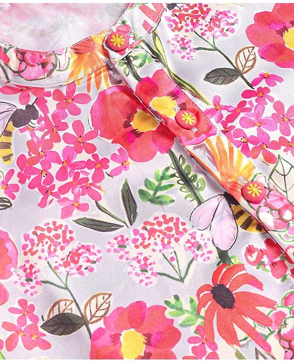 Babyhug Cotton Woven Full Sleeves Floral Printed Kurta with Solid Colour Dhoti Set - Pink & White