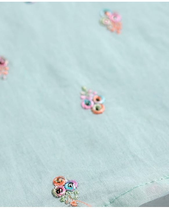 Babyhug Cotton Woven Full Sleeves Kurta Dhorti Set with Floral Embroidery - Sea Green