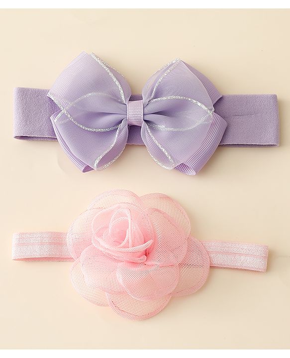 Babyhug Free Size Headbands With Floral & Bow Applique Pack Of 2 - Purple & Pink