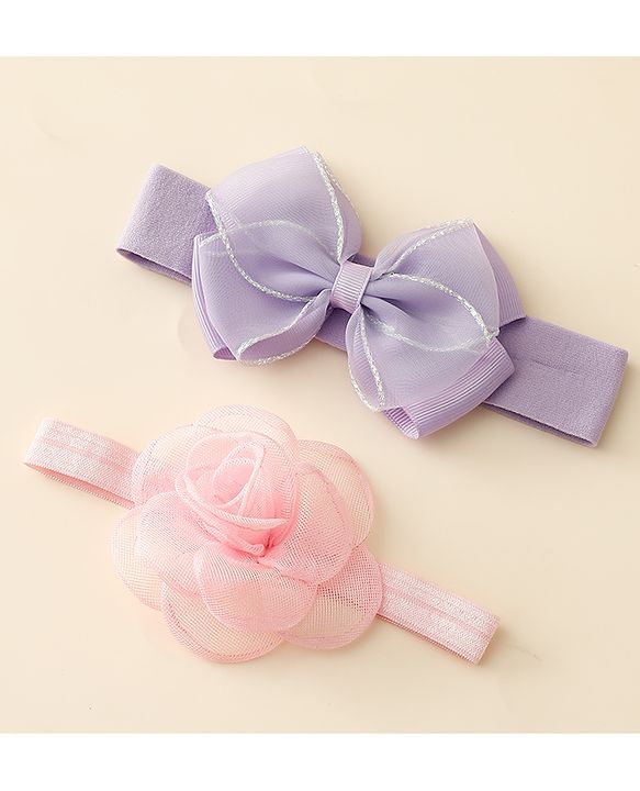 Babyhug Free Size Headbands With Floral & Bow Applique Pack Of 2 - Purple & Pink